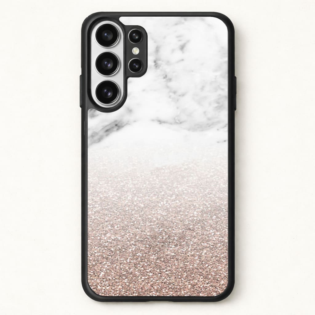 Rose Gold Glitter & Marble Phone Case for Galaxy S26 Ultra