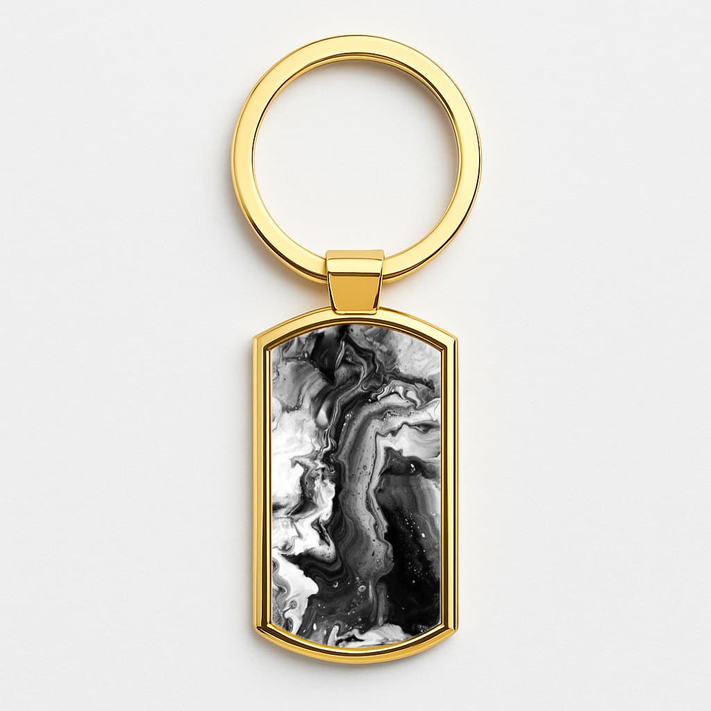 Black and White Leaking Marble Gold Keyring
