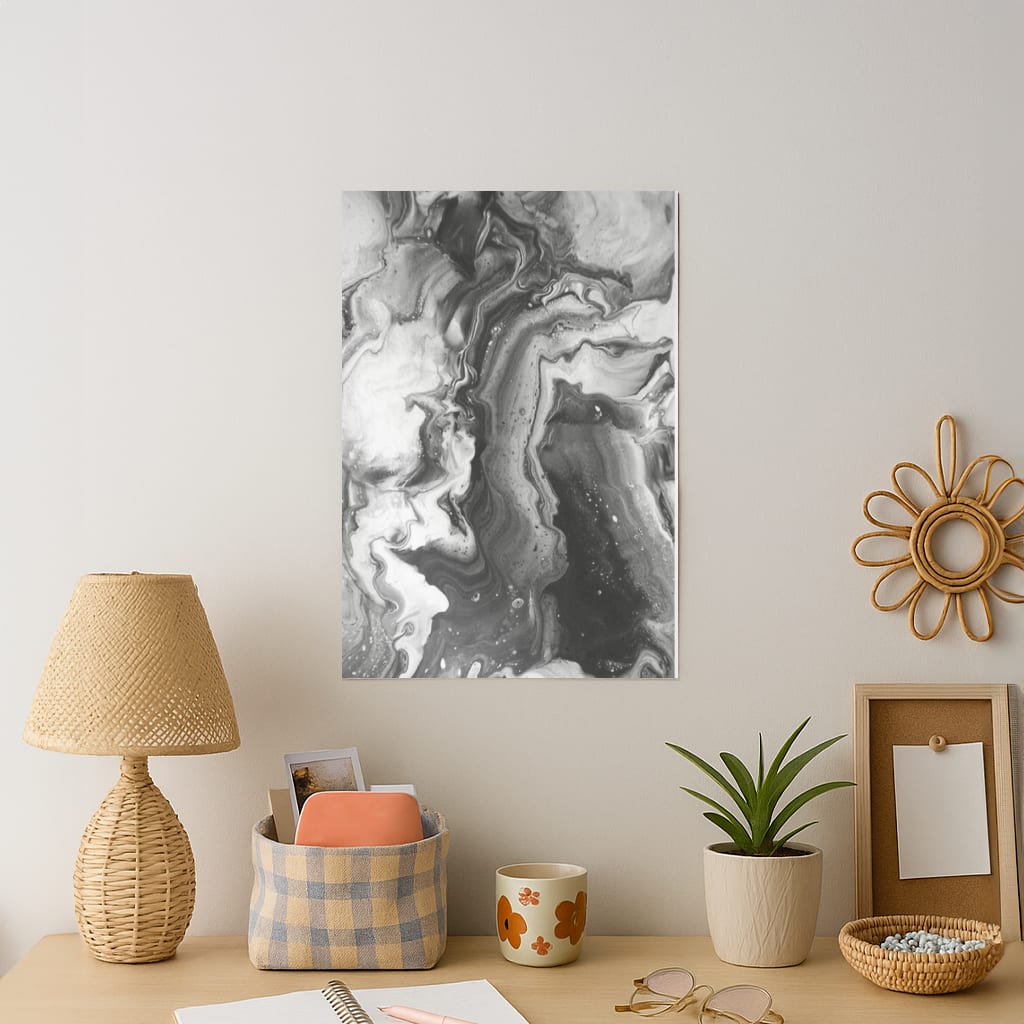 Black and White Leaking Marble Art Print