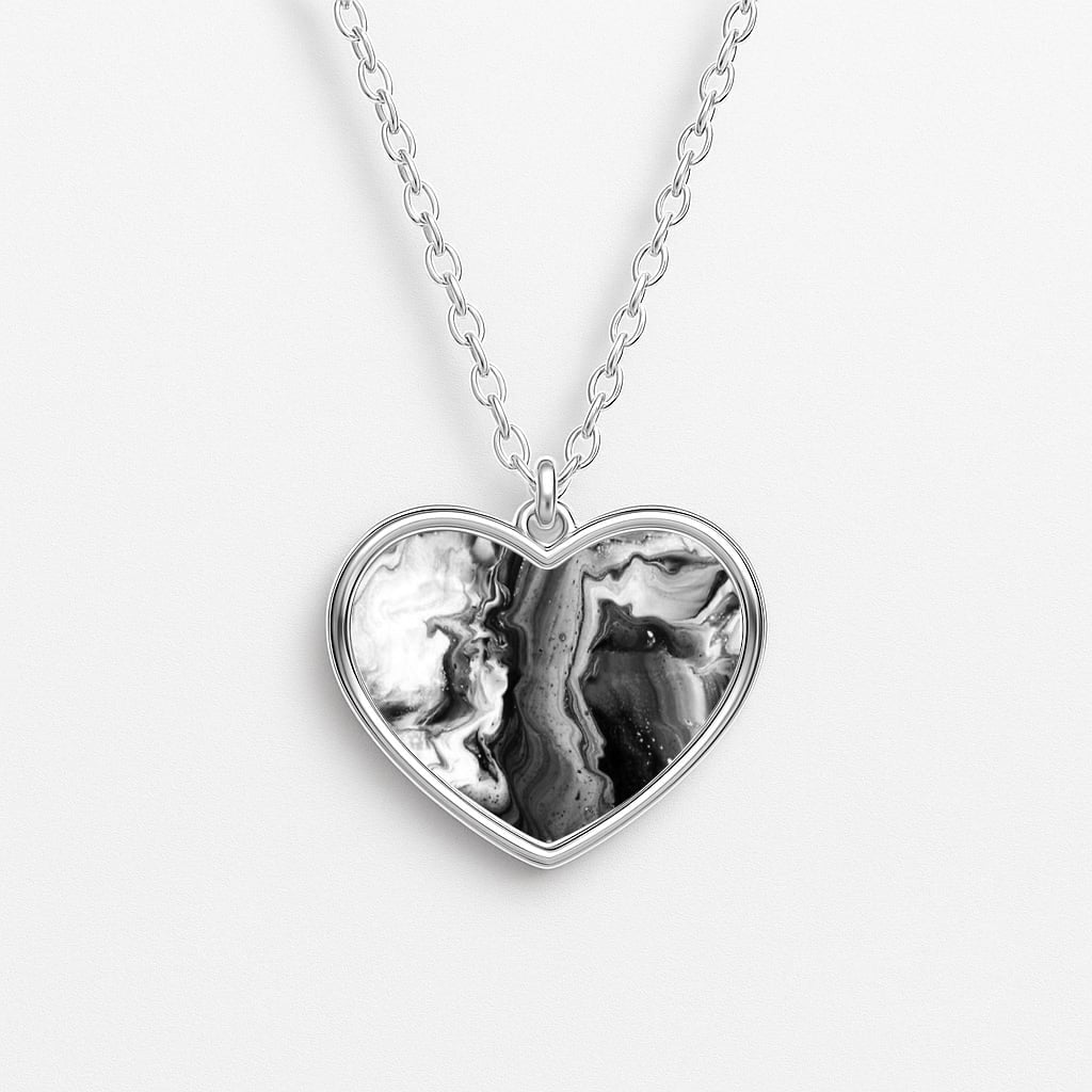 Black and White Leaking Marble Heart Necklace