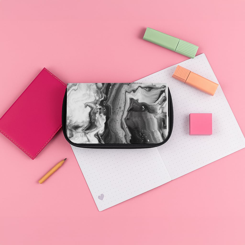 Black and White Leaking Marble Pencil Case