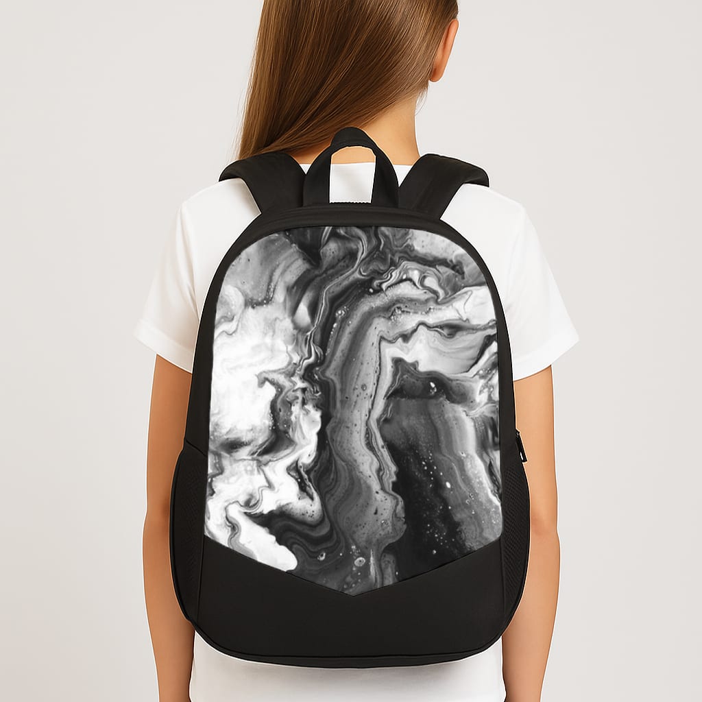 Black and White Leaking Marble Large School Bag
