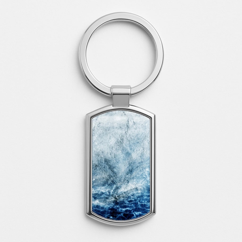 Sea Blue Marble Silver Keyring