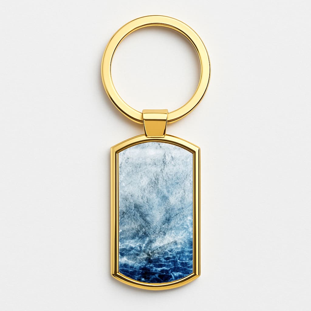 Sea Blue Marble Gold Keyring