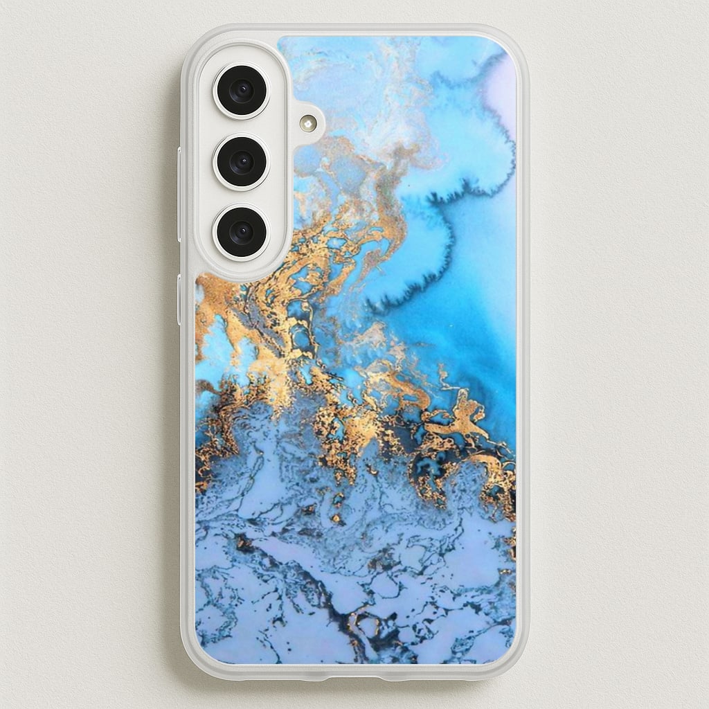 Sea Blue and Gold Marble Phone Case for Galaxy S25FE