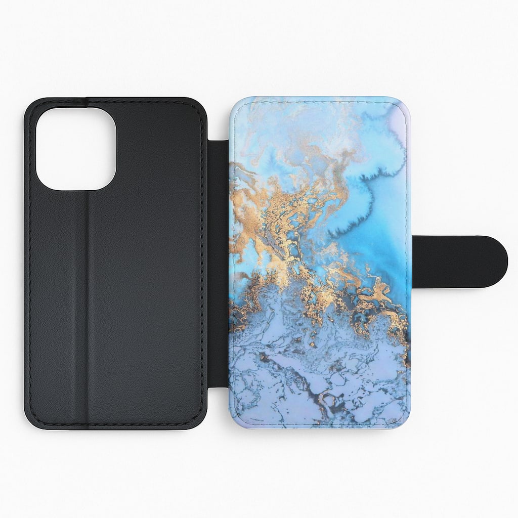 Sea Blue and Gold Marble Flip Phone Case