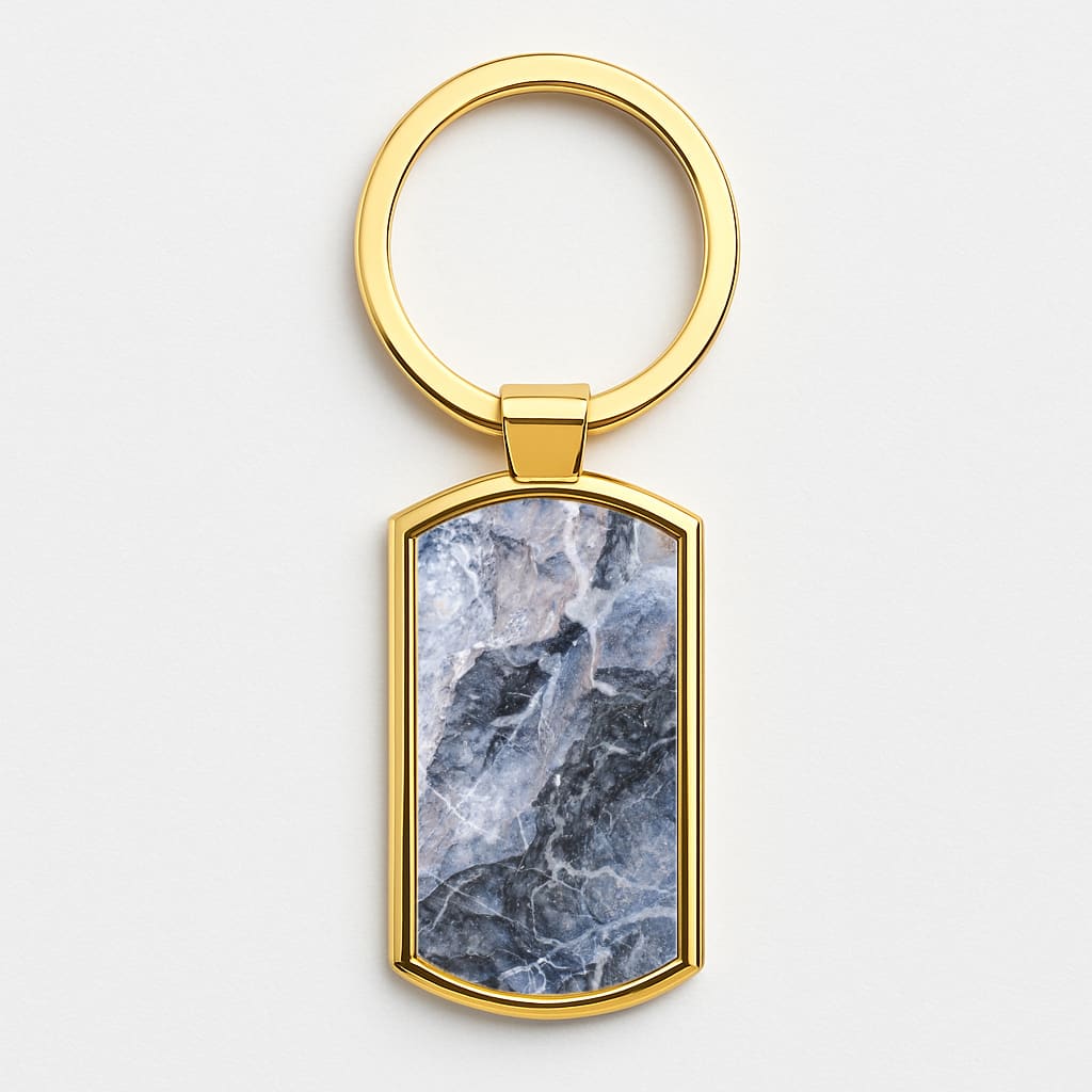 Grey and White Marble Gold Keyring