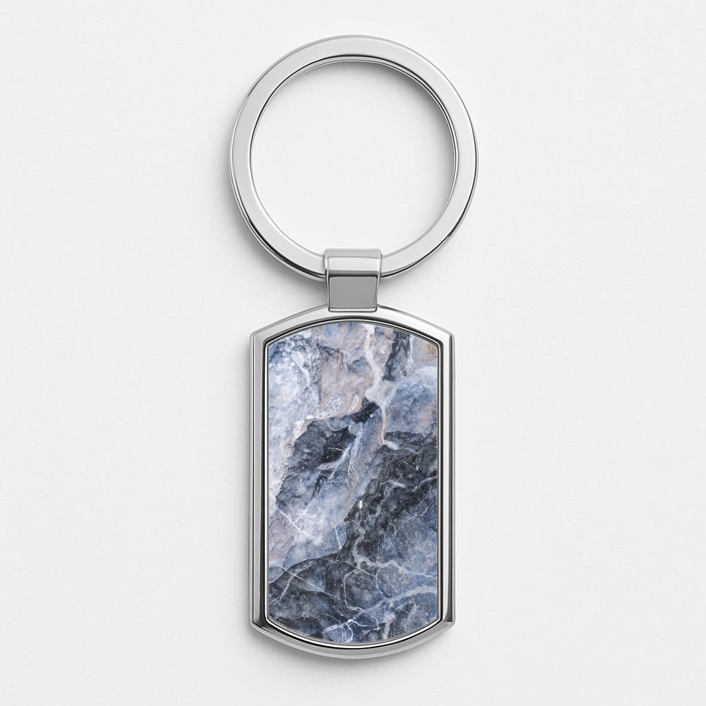Grey and White Marble Silver Keyring