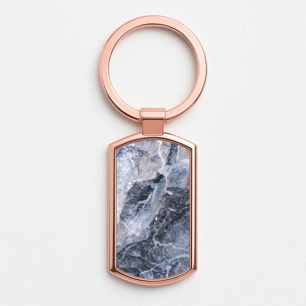 Grey and White Marble Rose Gold Keyring