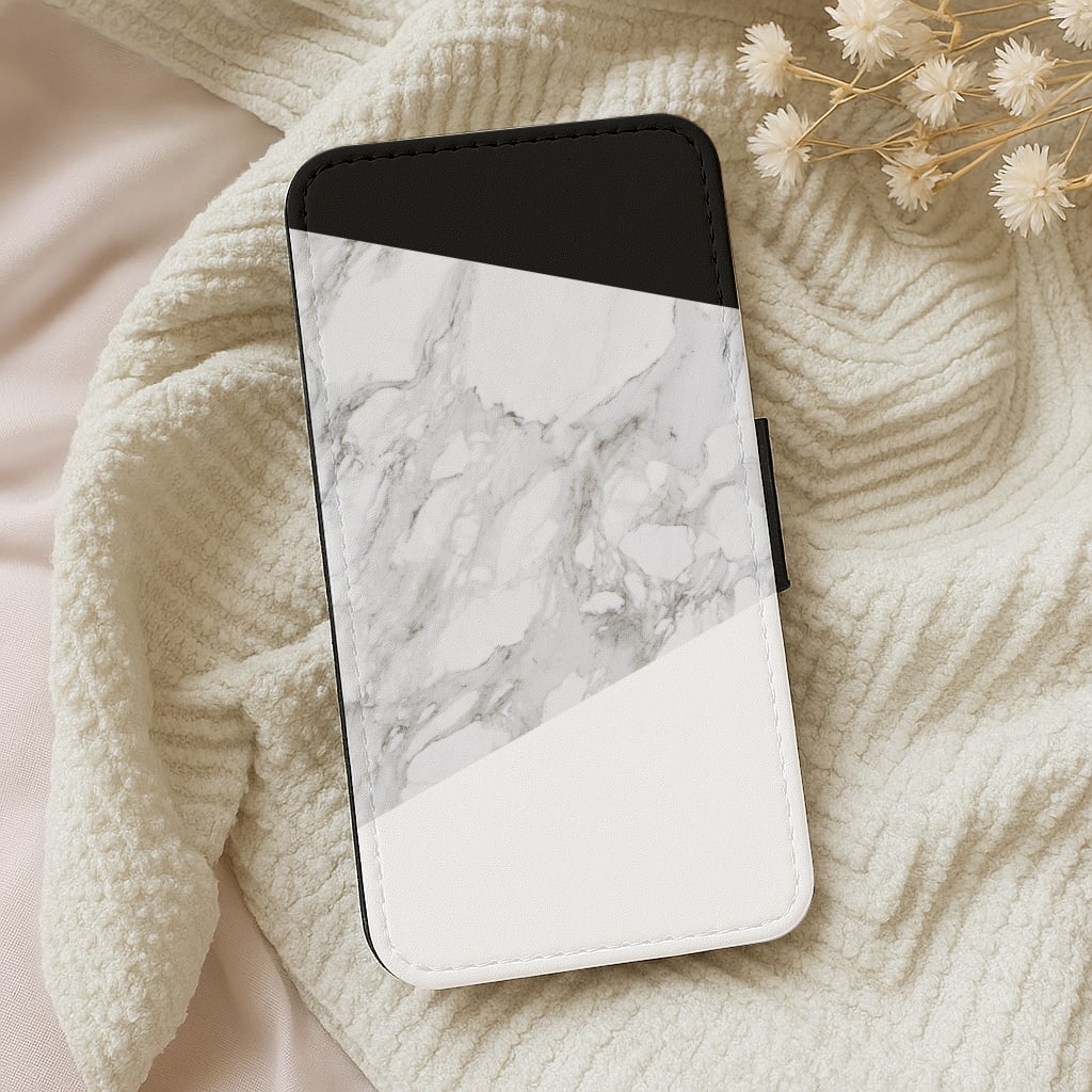 White, Black and Marble Pattern Wallet Phone Case