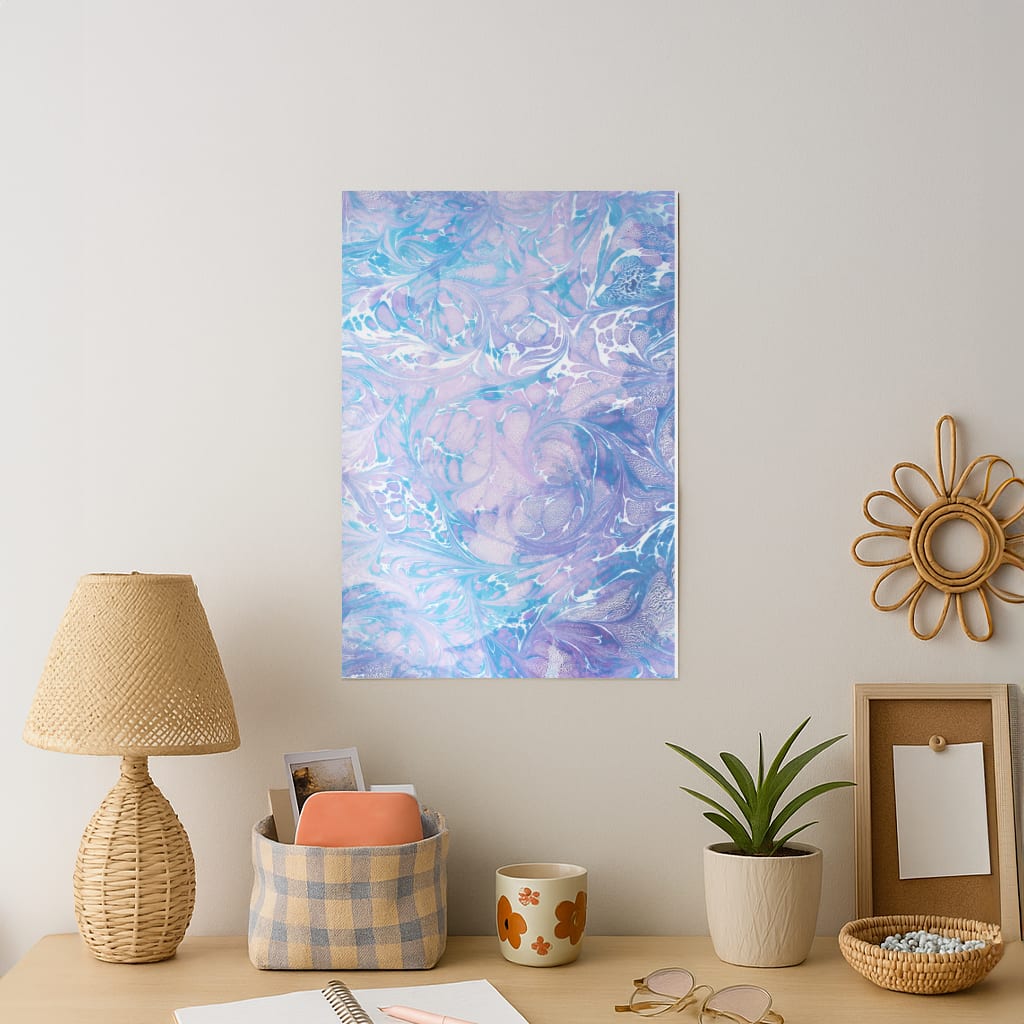 Sea Blue Swirly Marble Art Print
