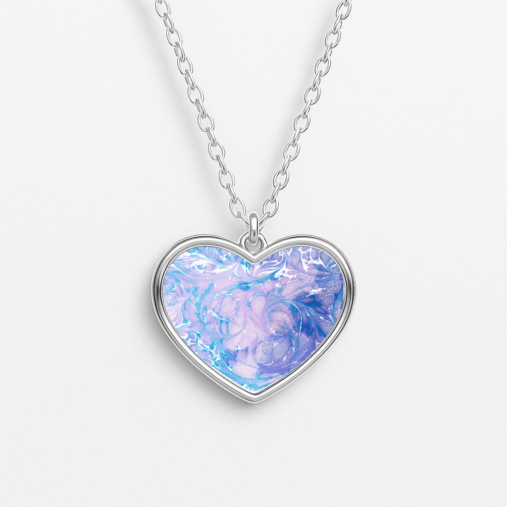 Sea Blue Swirly Marble Heart Necklace