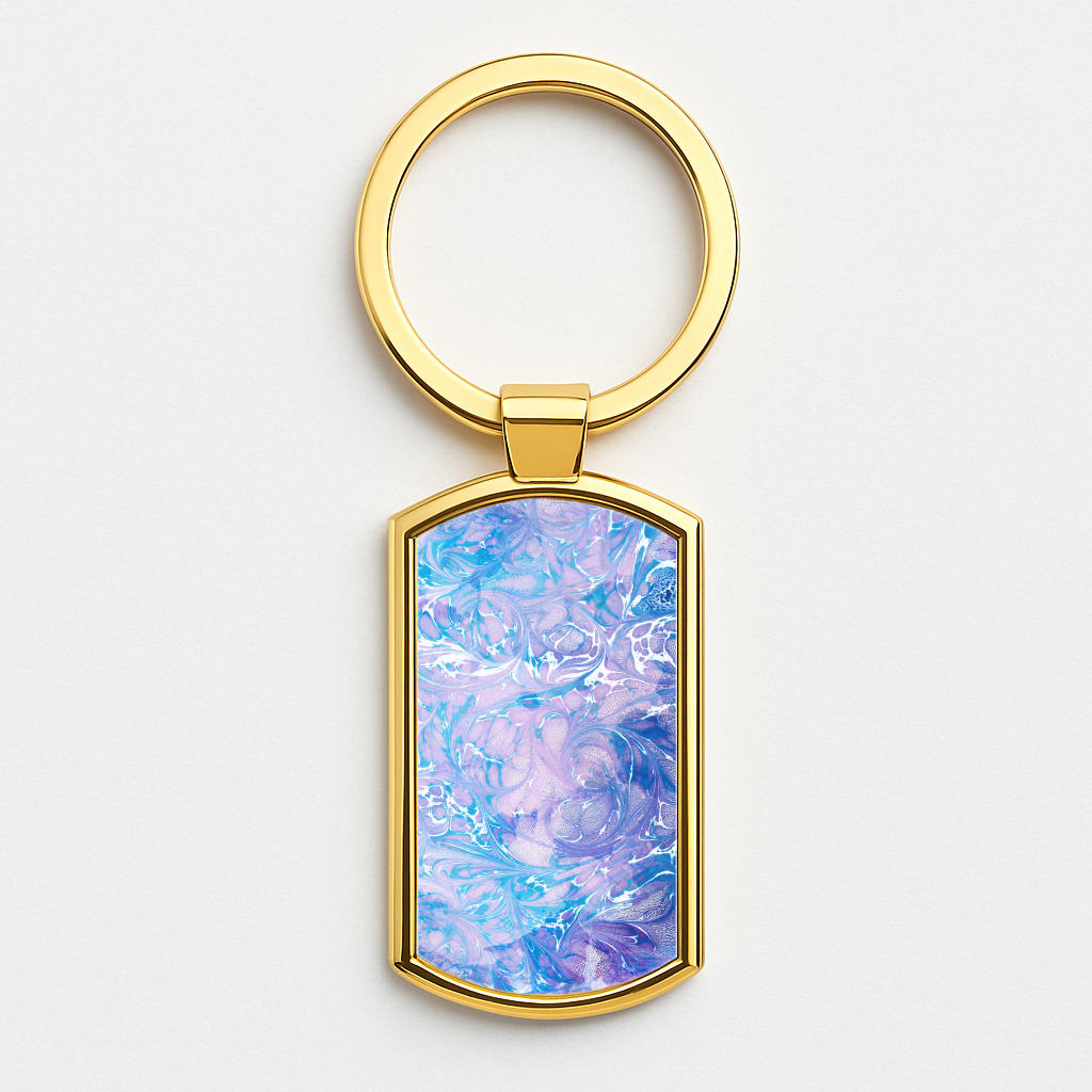 Sea Blue Swirly Marble Gold Keyring