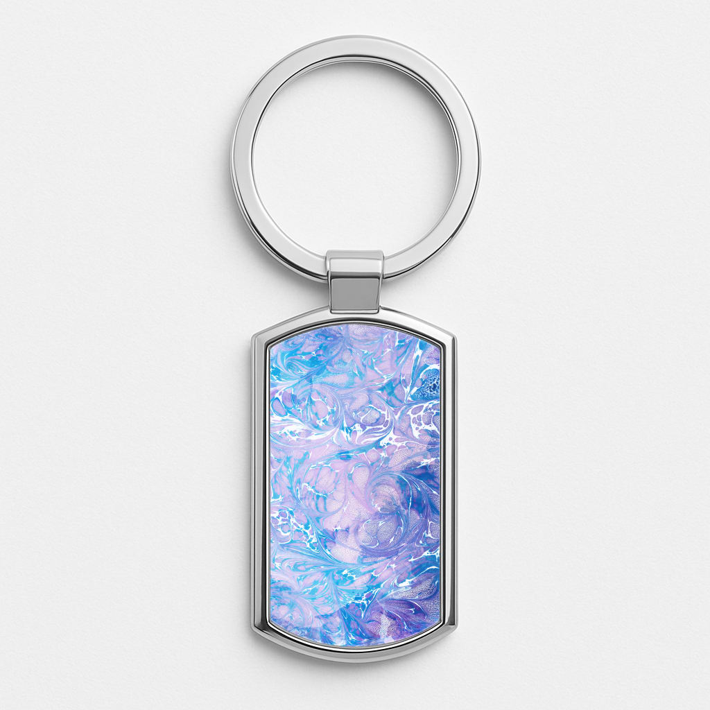 Sea Blue Swirly Marble Silver Keyring