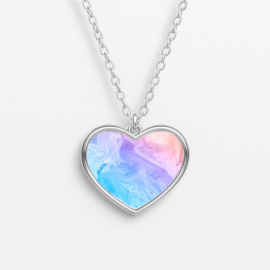 Blue and Peach Marble Heart Necklace