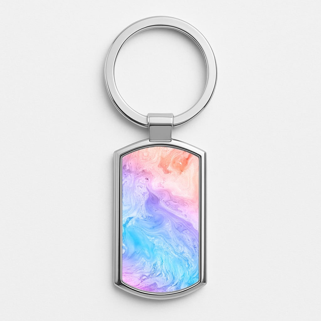 Blue and Peach Marble Silver Keyring