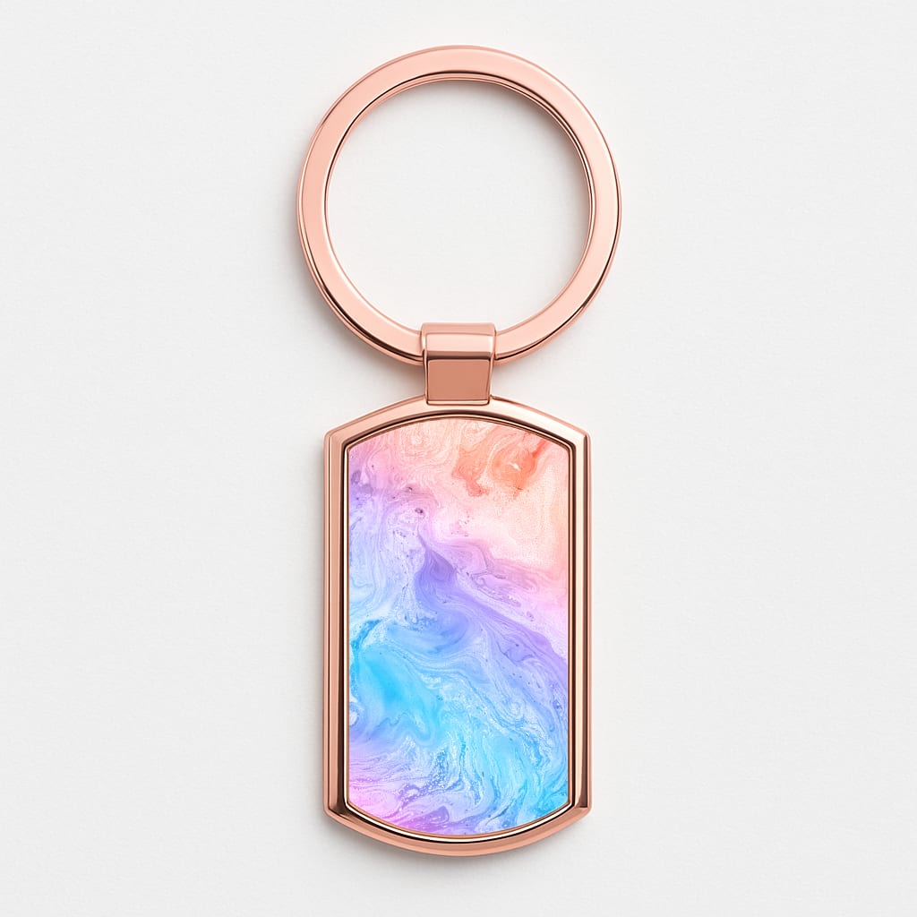 Blue and Peach Marble Rose Gold Keyring