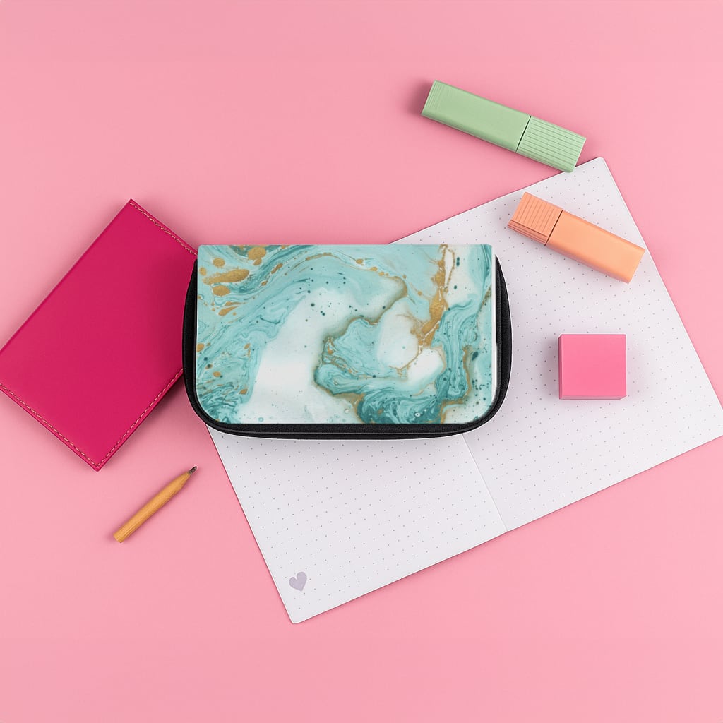 Green Marble Pencil Case