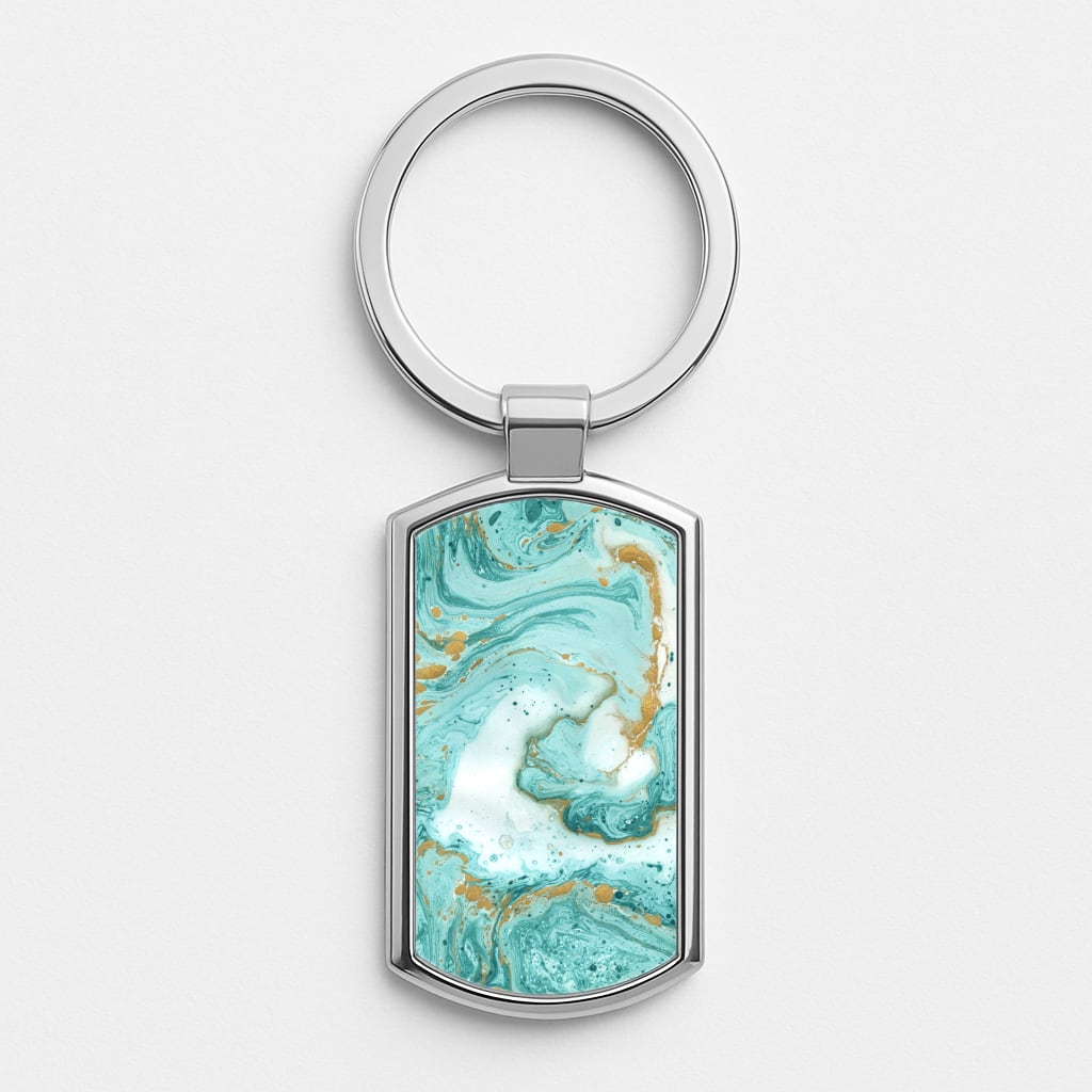 Green Marble Silver Keyring