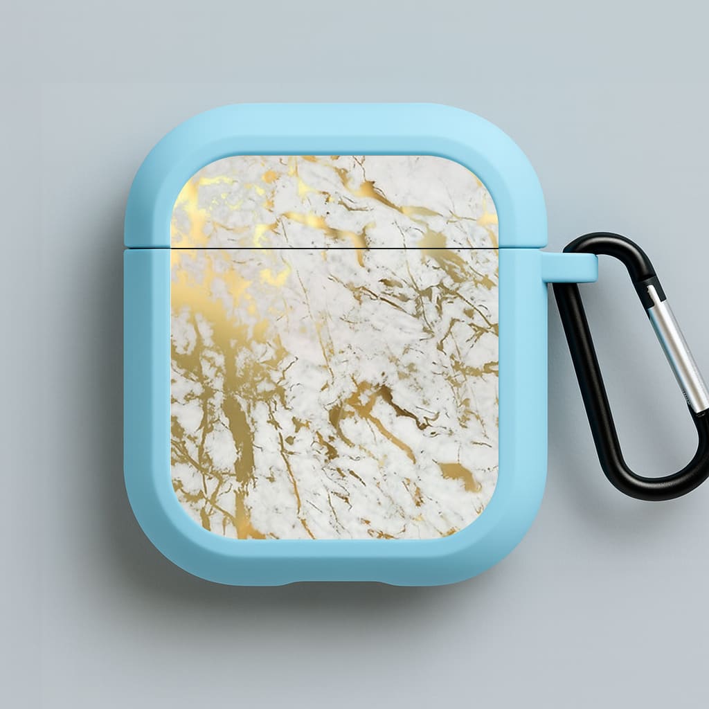 Gold Marble Splatter Blue AirPods Case