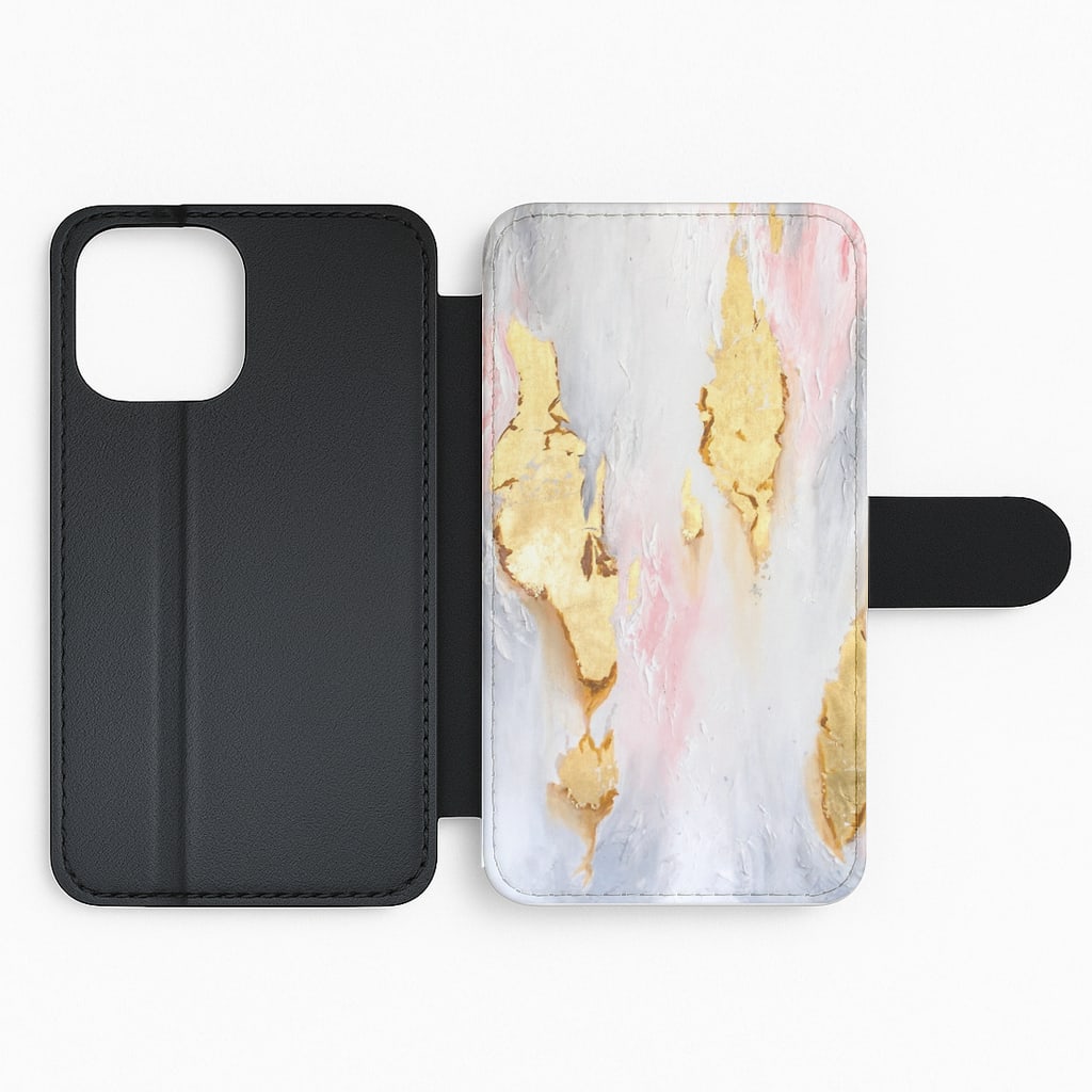 Gold Flaked Marble Pattern Flip Phone Case