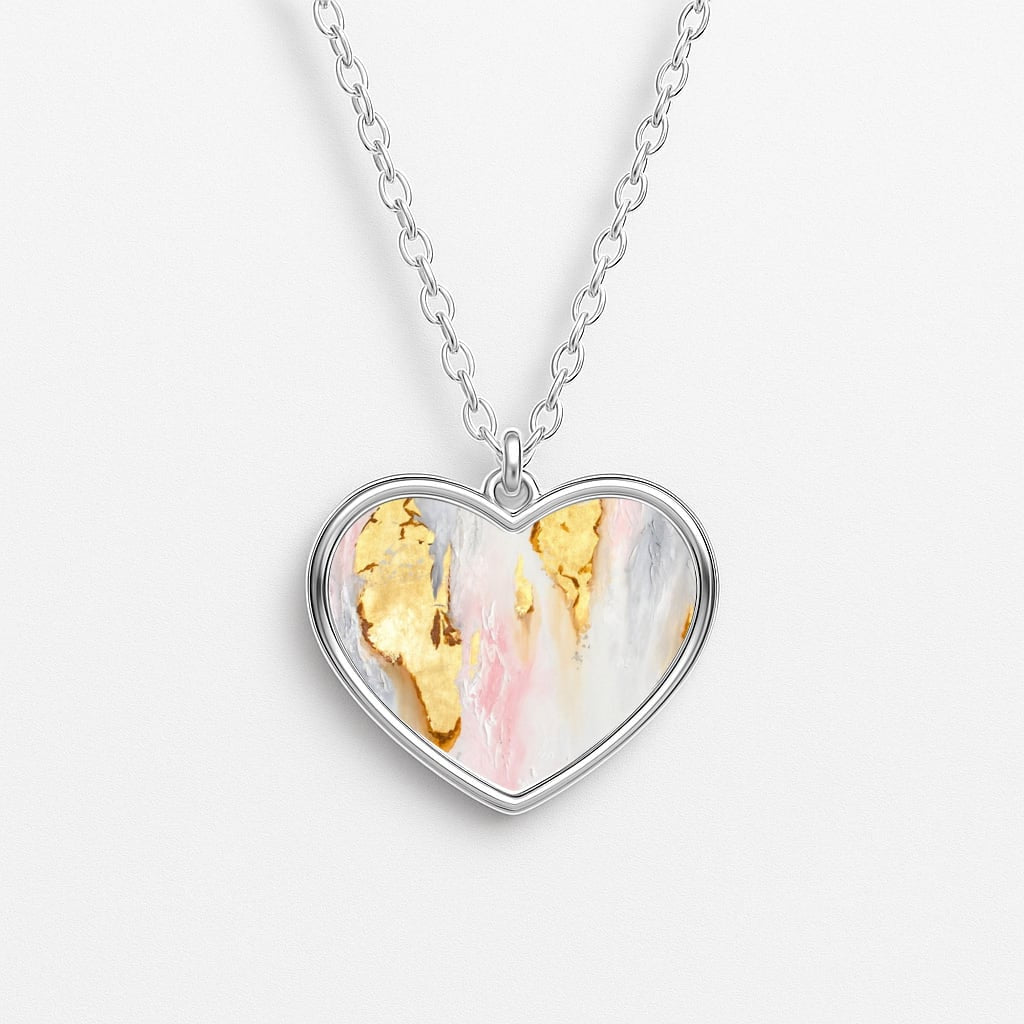 Gold Flaked Marble Pattern Heart Necklace
