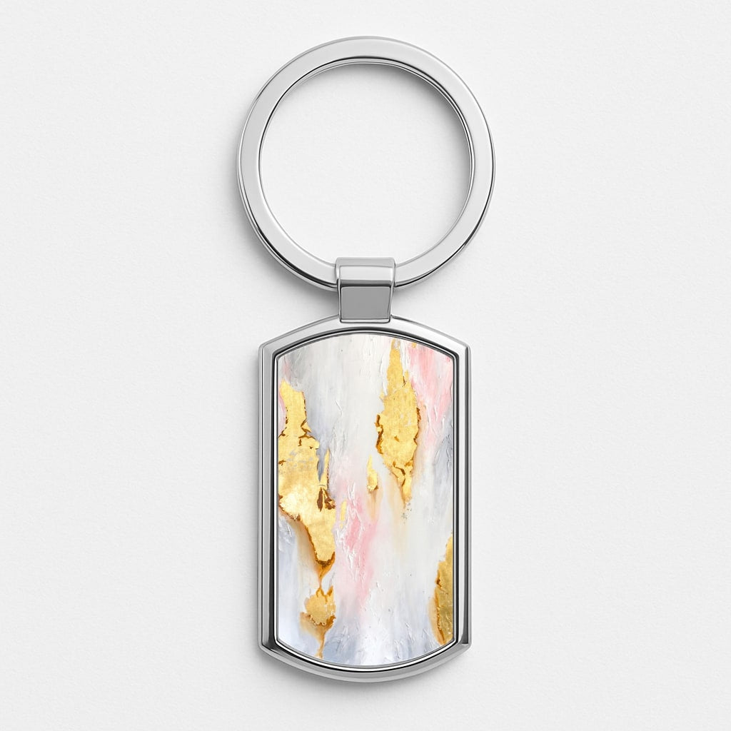 Gold Flaked Marble Pattern Silver Keyring