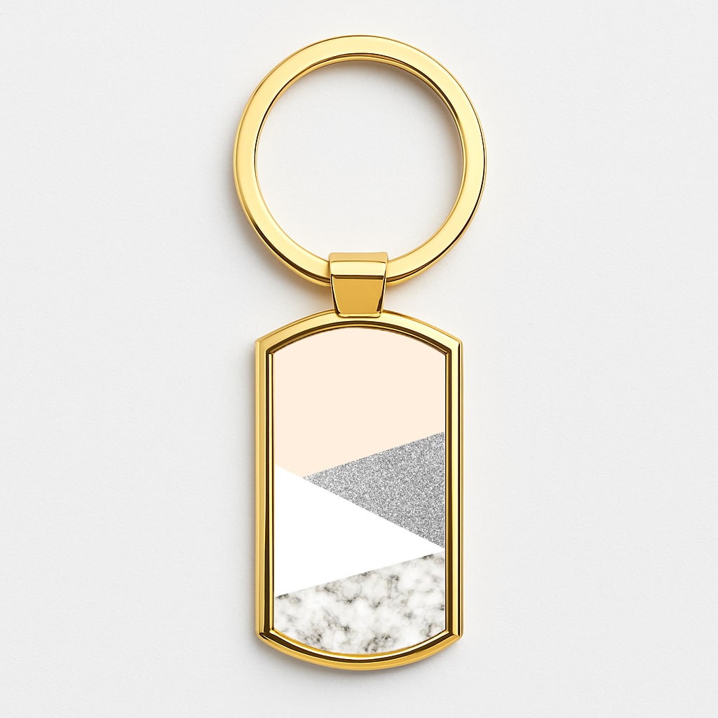 Abstract Marble and Silver Pattern Gold Keyring