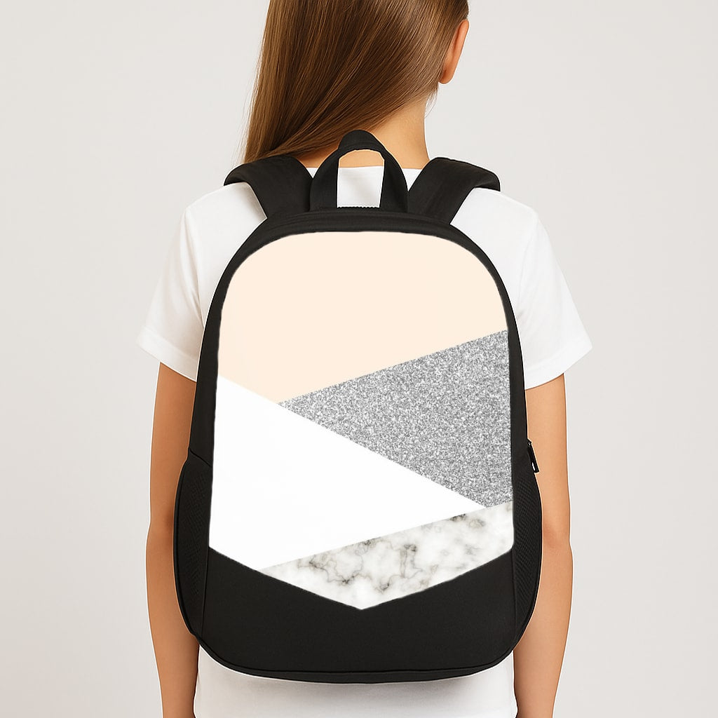 Abstract Marble and Silver Pattern School Bag