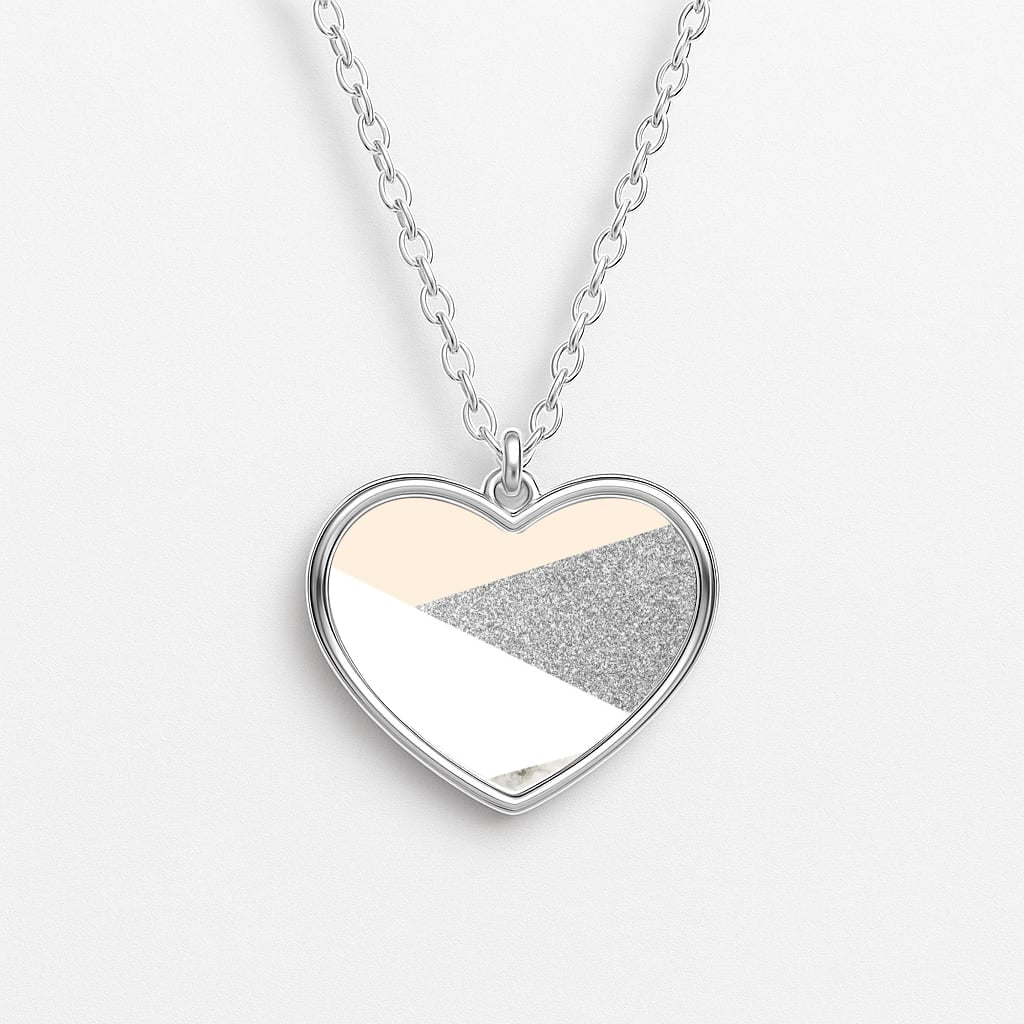 Abstract Marble and Silver Pattern Heart Necklace