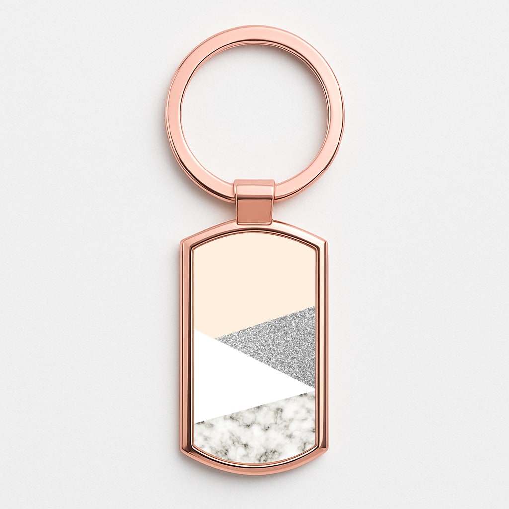 Abstract Marble and Silver Pattern Rose Gold Keyring