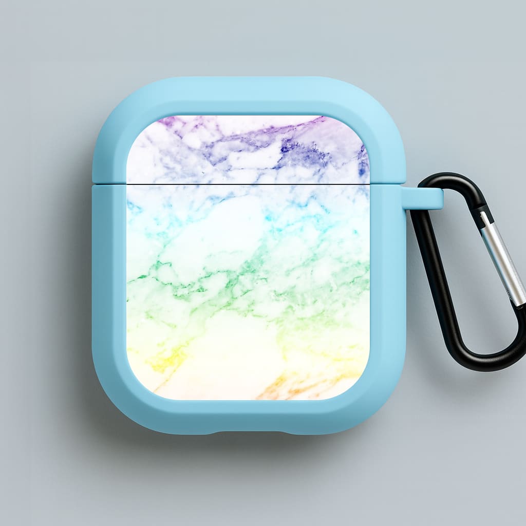 Rainbow Streak Marble Pattern Blue AirPods Case