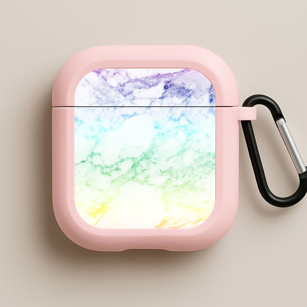 Rainbow Streak Marble Pattern Pink AirPods Case