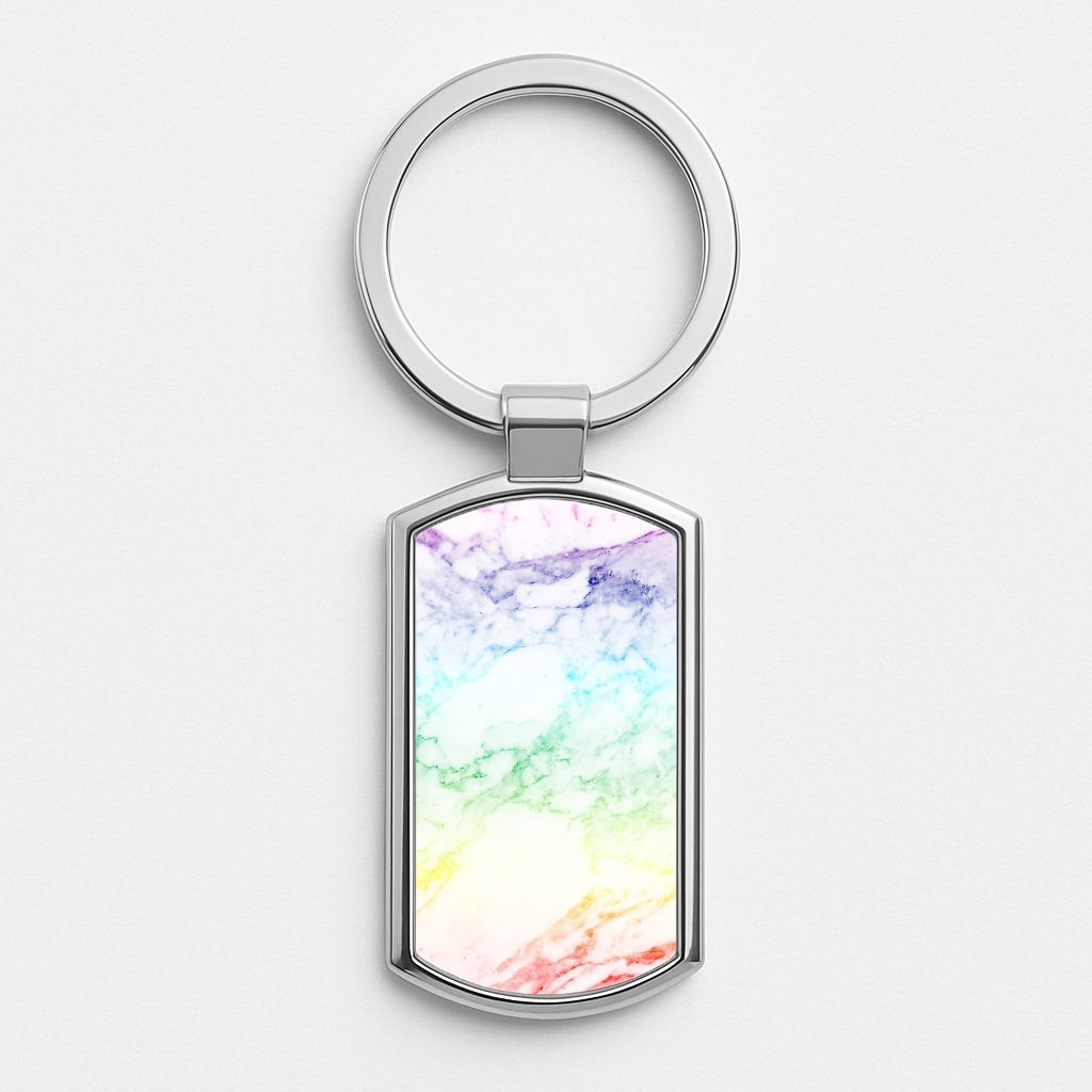 Rainbow Streak Marble Pattern Silver Keyring