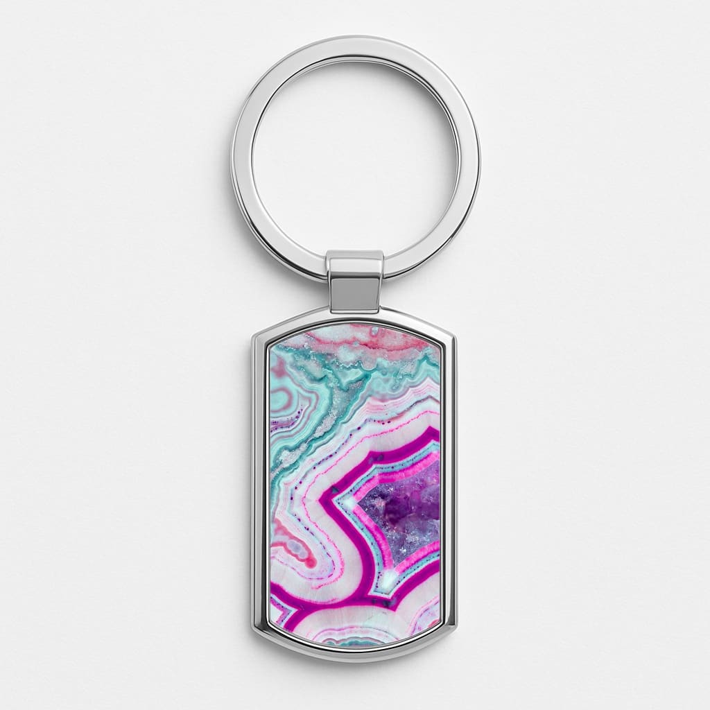 Purple Geode Pattern Silver Keyring