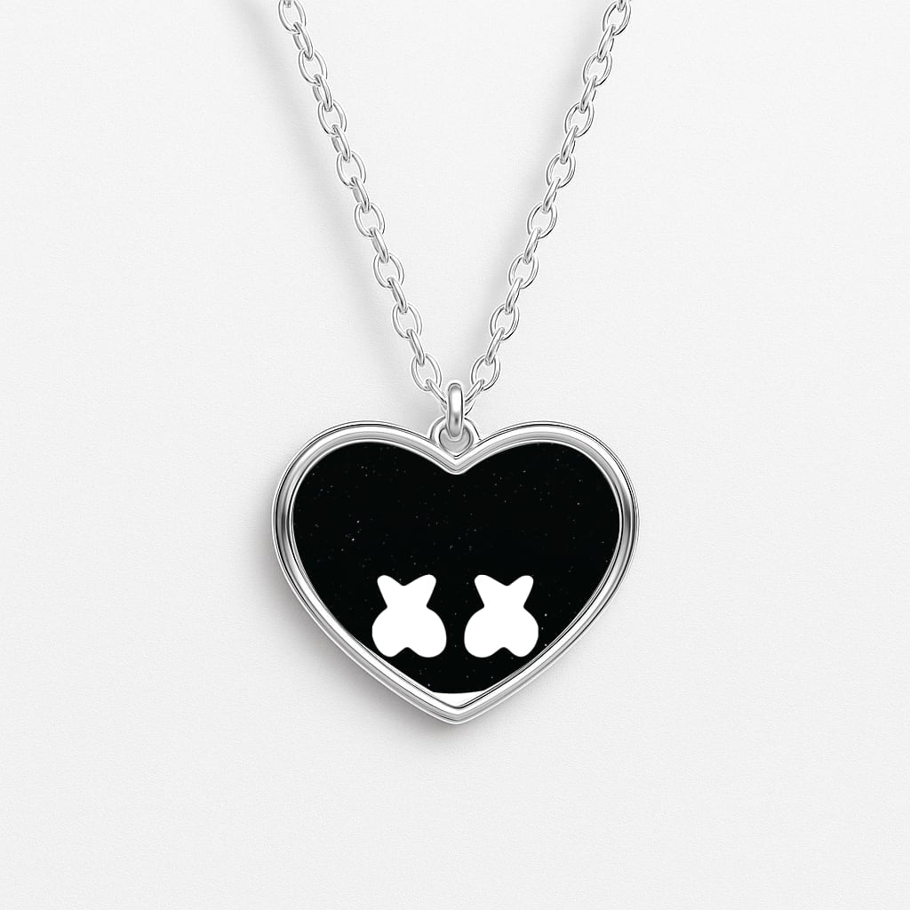 Black And White Helmet In Space Heart Necklace