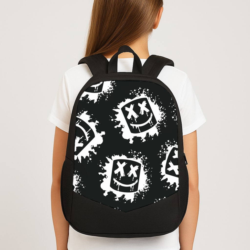 Black And White Helmet DJ Pattern Large School Bag