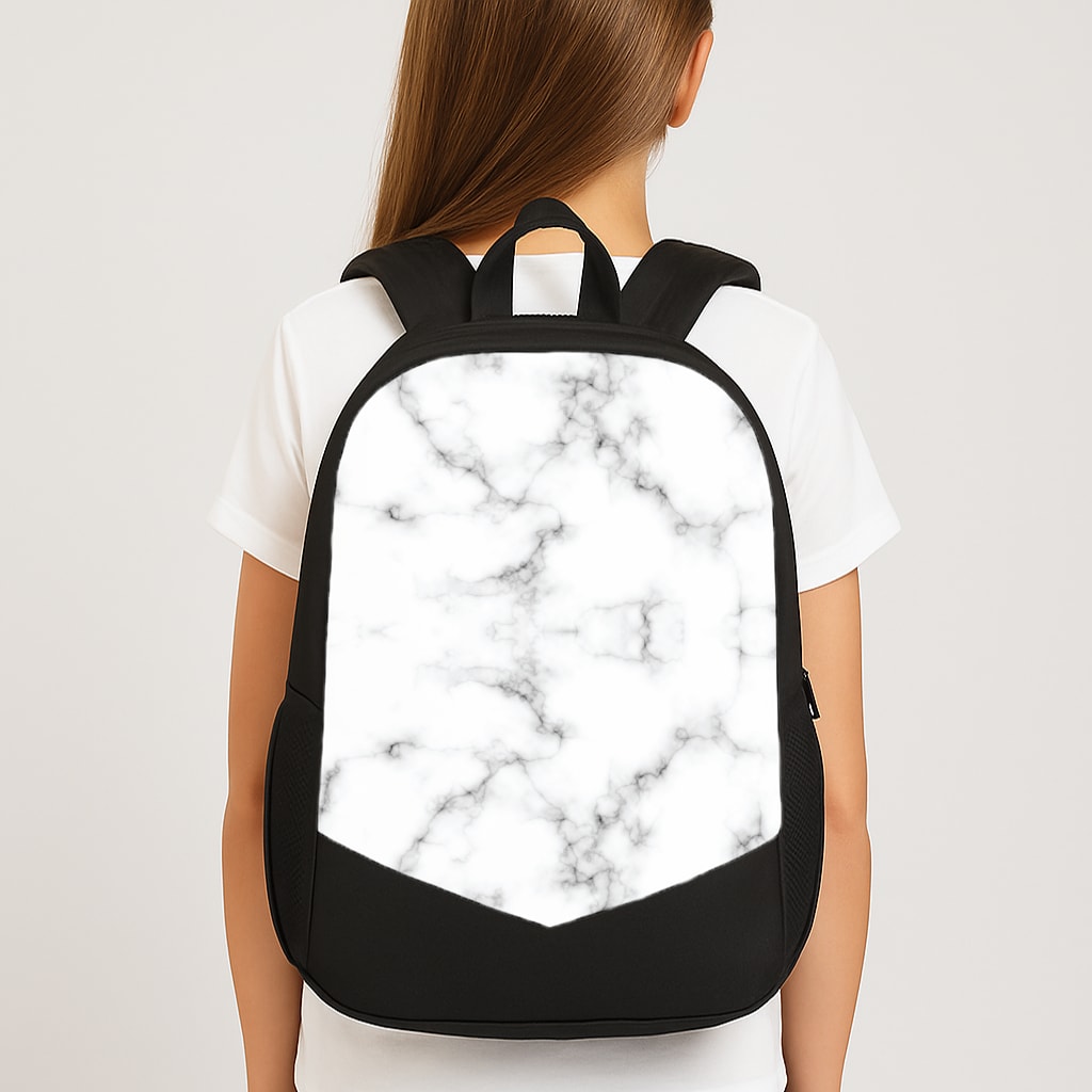 White Marbled Large School Bag
