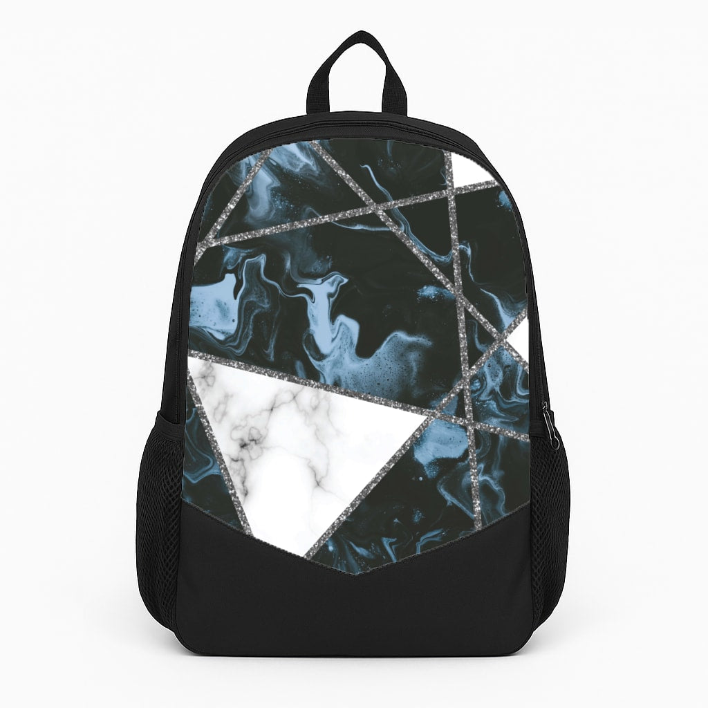 Dark Blue Marble And Silver Collage Backpack