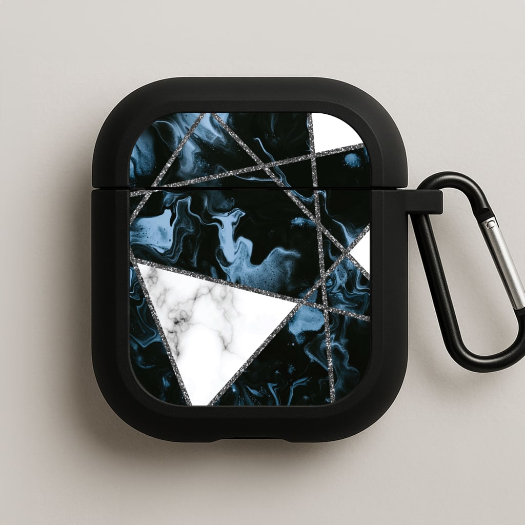 Dark Blue Marble And Silver Collage AirPods Case
