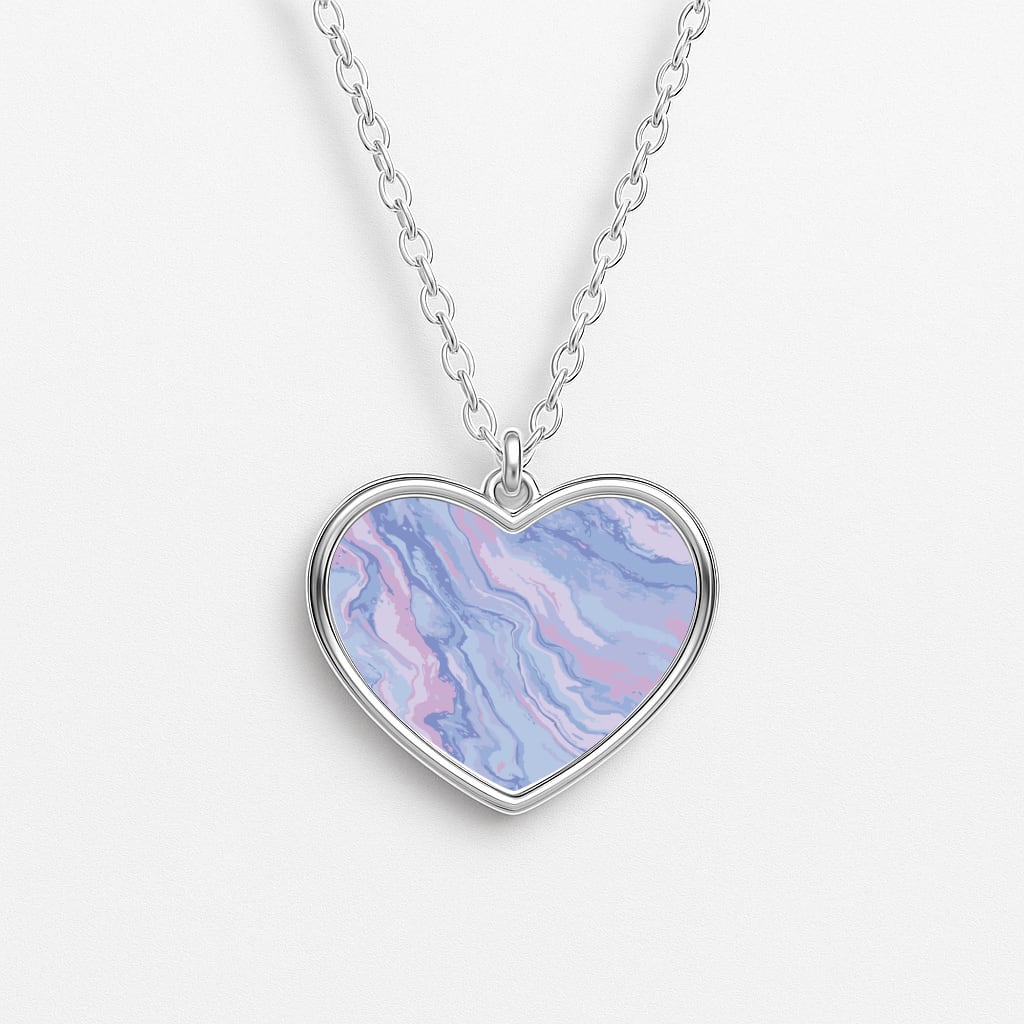 Purple Cloudy Marble Heart Necklace