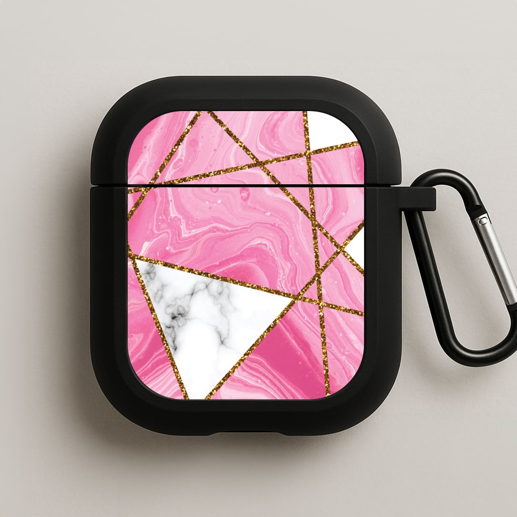 Pink Marble And Gold Collage AirPods Case