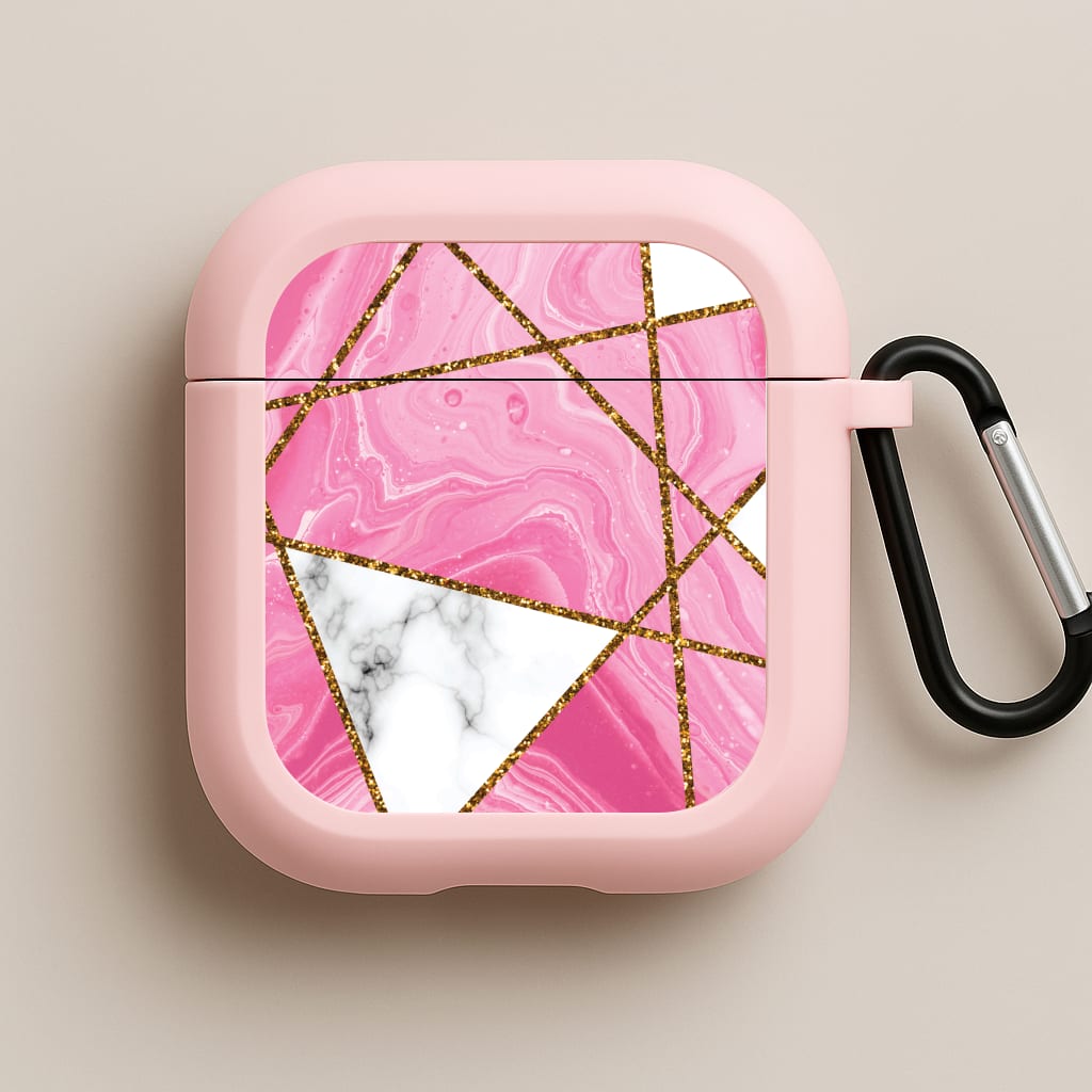 Pink Marble And Gold Collage Pink AirPods Case