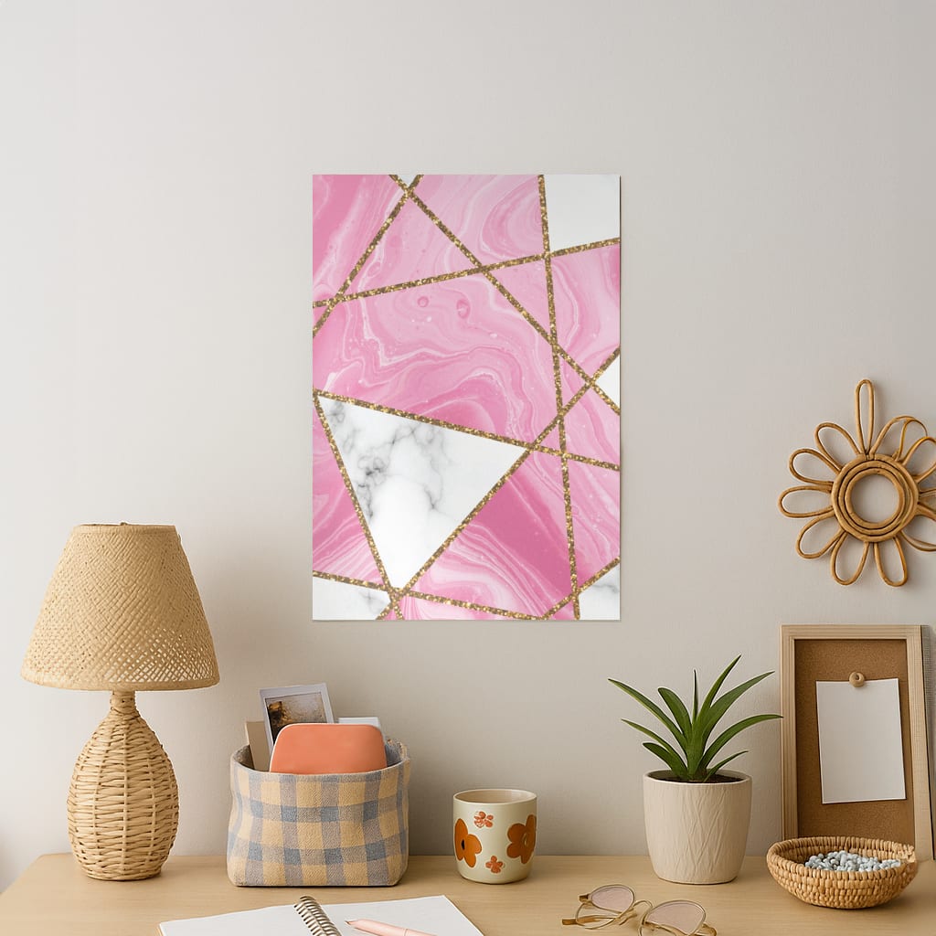 Pink Marble And Gold Collage Art Print