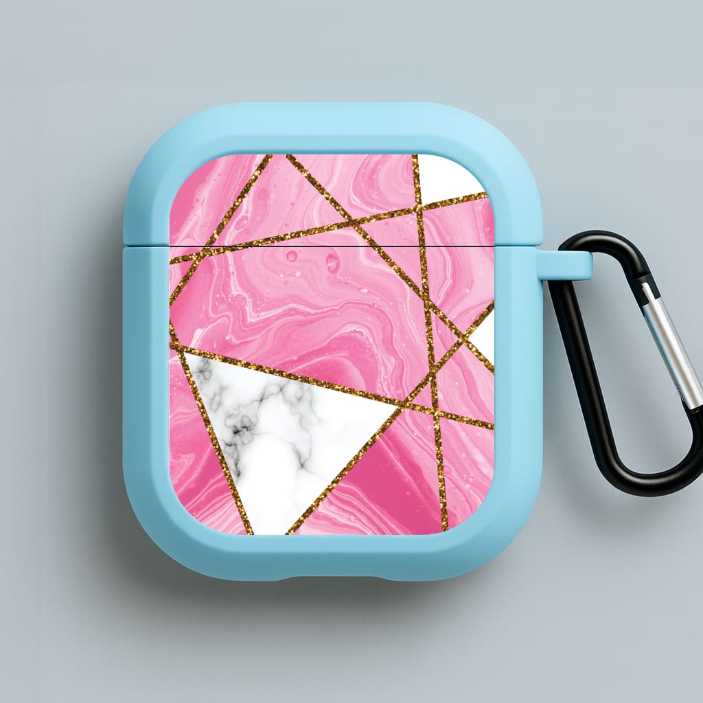 Pink Marble And Gold Collage Blue AirPods Case