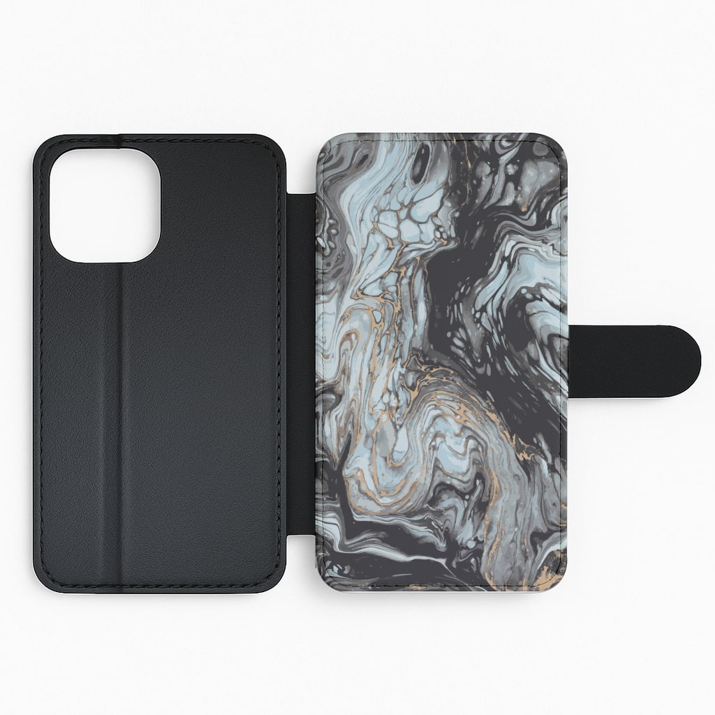 Black And Gold Cloudy Marble Flip Phone Case