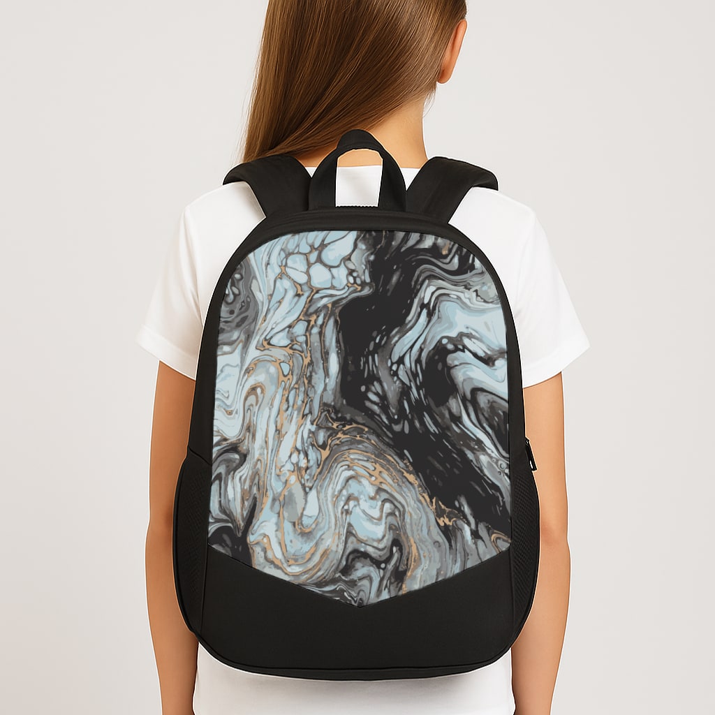 Black And Gold Cloudy Marble Large School Bag