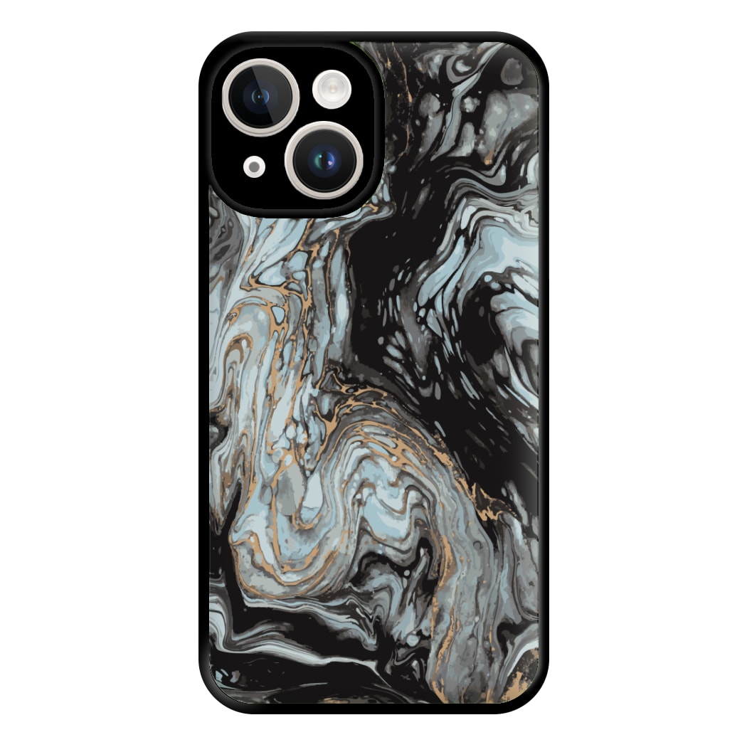 Black And Gold Cloudy Marble Phone Case for iPhone 14