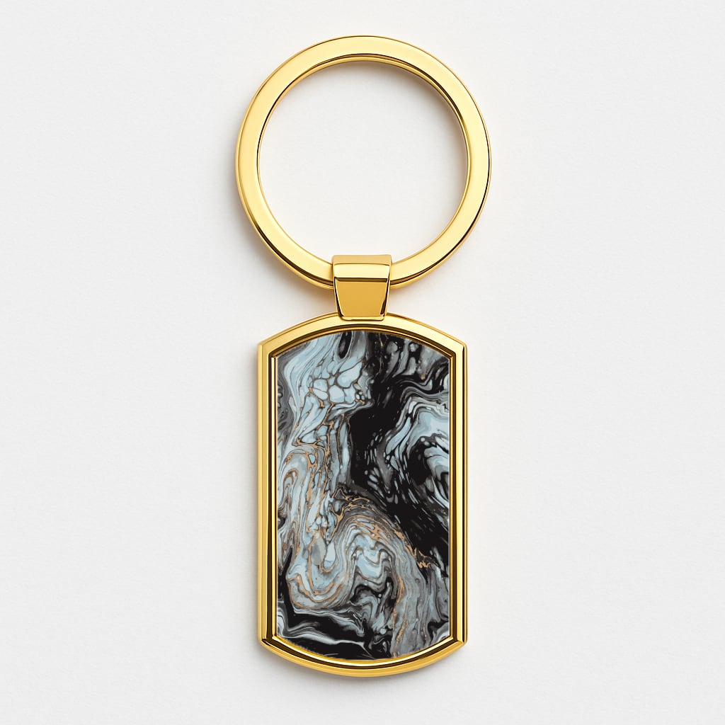 Black And Gold Cloudy Marble Gold Keyring