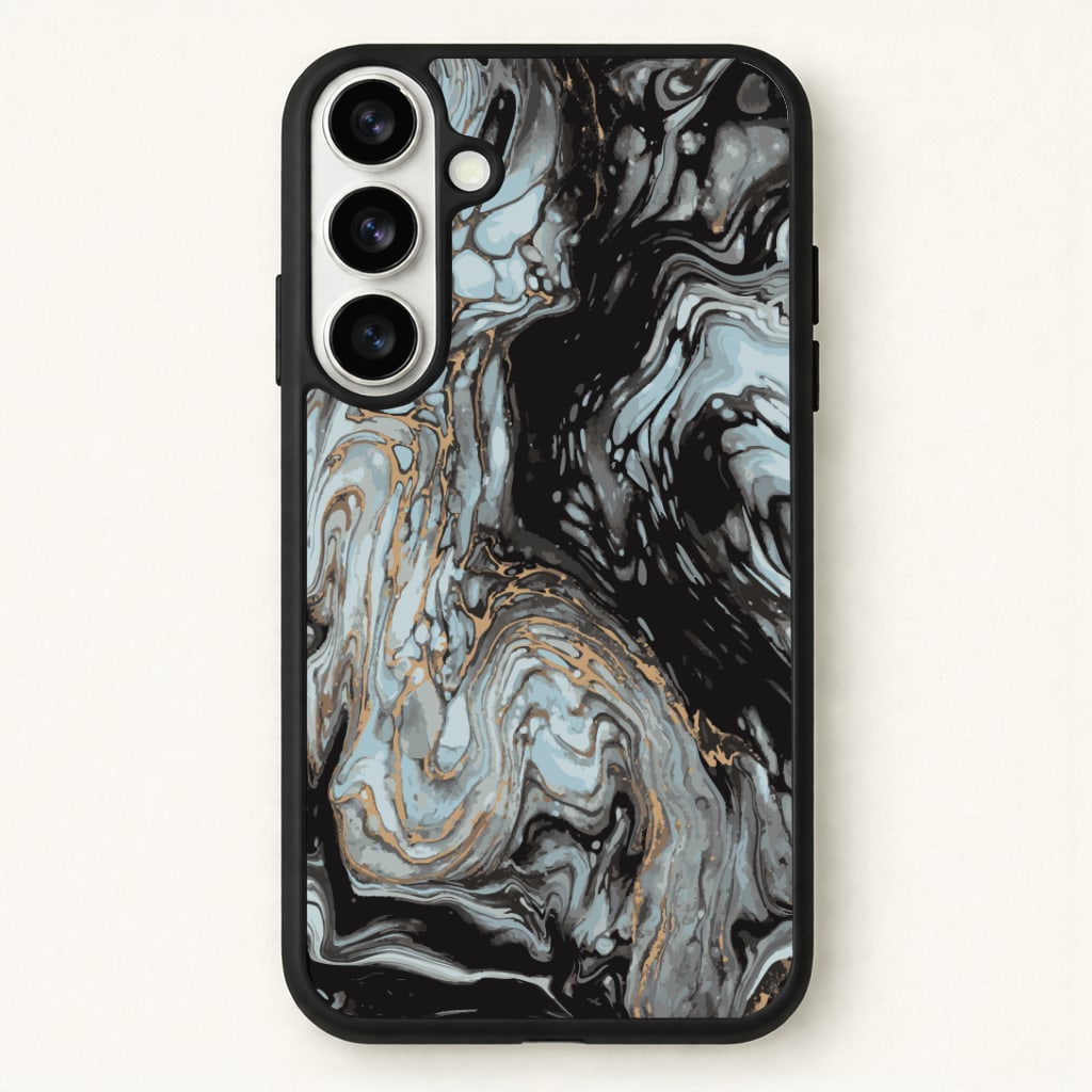 Black And Gold Cloudy Marble Phone Case for Galaxy S26